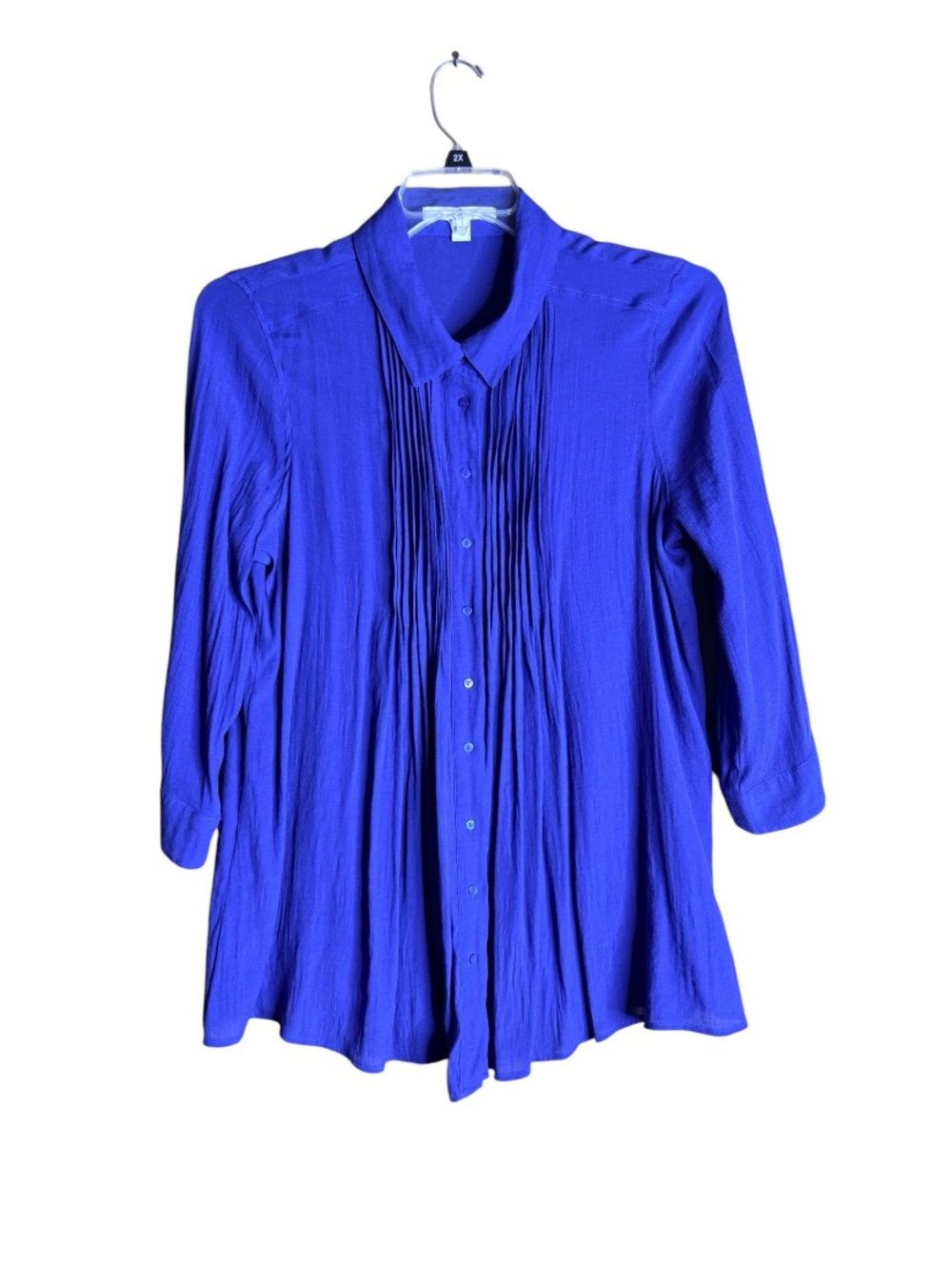 FEVER XL Forever Blue Pleated Button Front Blouse Women’s Flowy Tunic Top